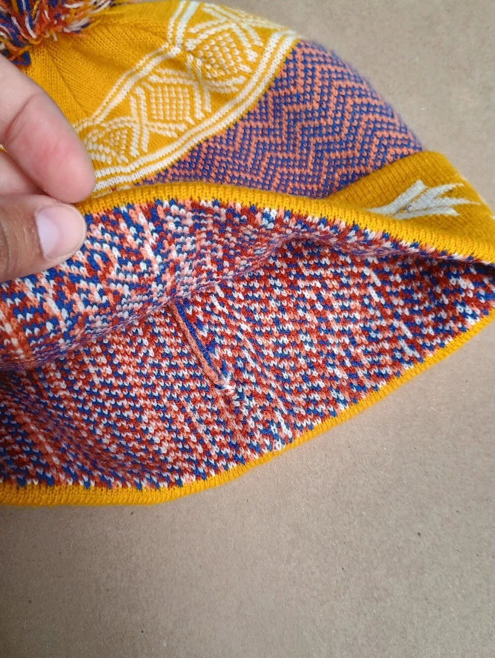 Duluth Trading Co Beanie Yellow Pattern - Small/Medium (Missing Logo)